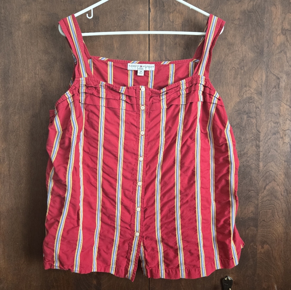 Tommy Hilfiger Red Striped Button-Up Tank Top, 20